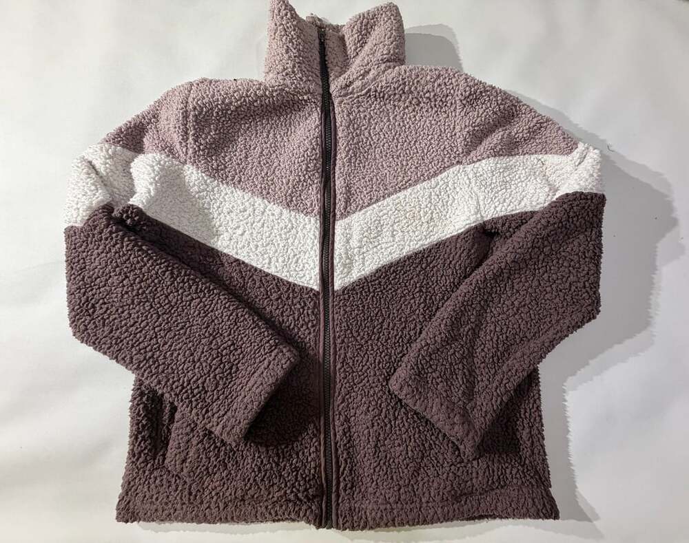Cozy Sherpa Colorblock Full Zip Fleece Jacket Vintage M